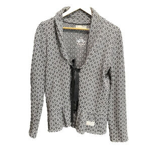 Odd Molly White & Gray Geometric Print‎ Women's Tie Sweater Size 3 (L)